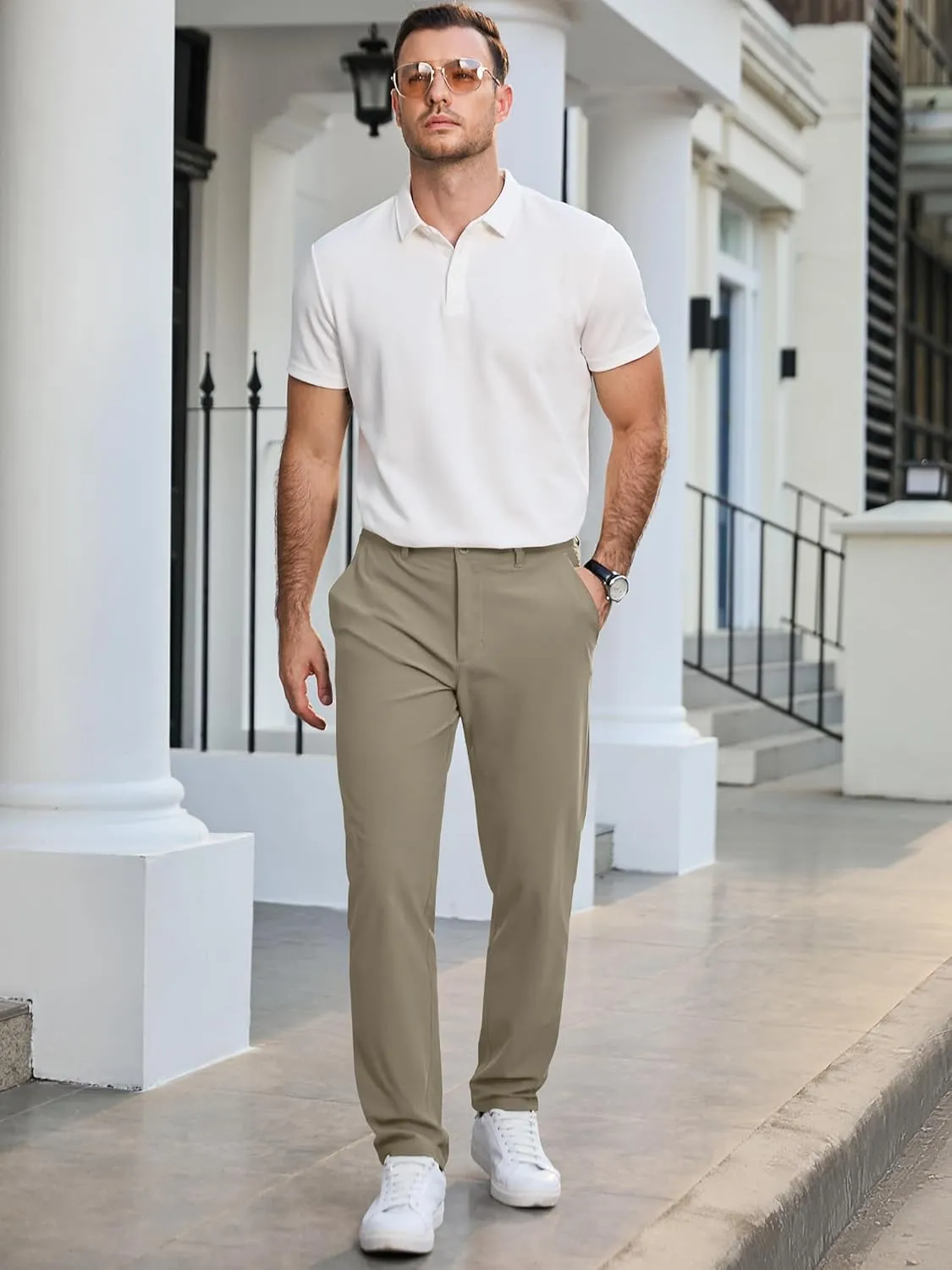 JMIERR Mens Chino Pants Casual Stretch Golf Pants Waist Tapered Trousers Lightweight Comfy Pants with Zipper Pockets