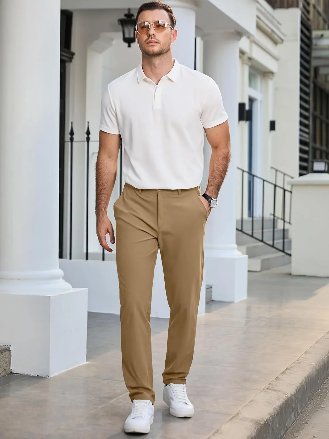 JMIERR Mens Chino Pants Casual Stretch Golf Pants Waist Tapered Trousers Lightweight Comfy Pants with Zipper Pockets
