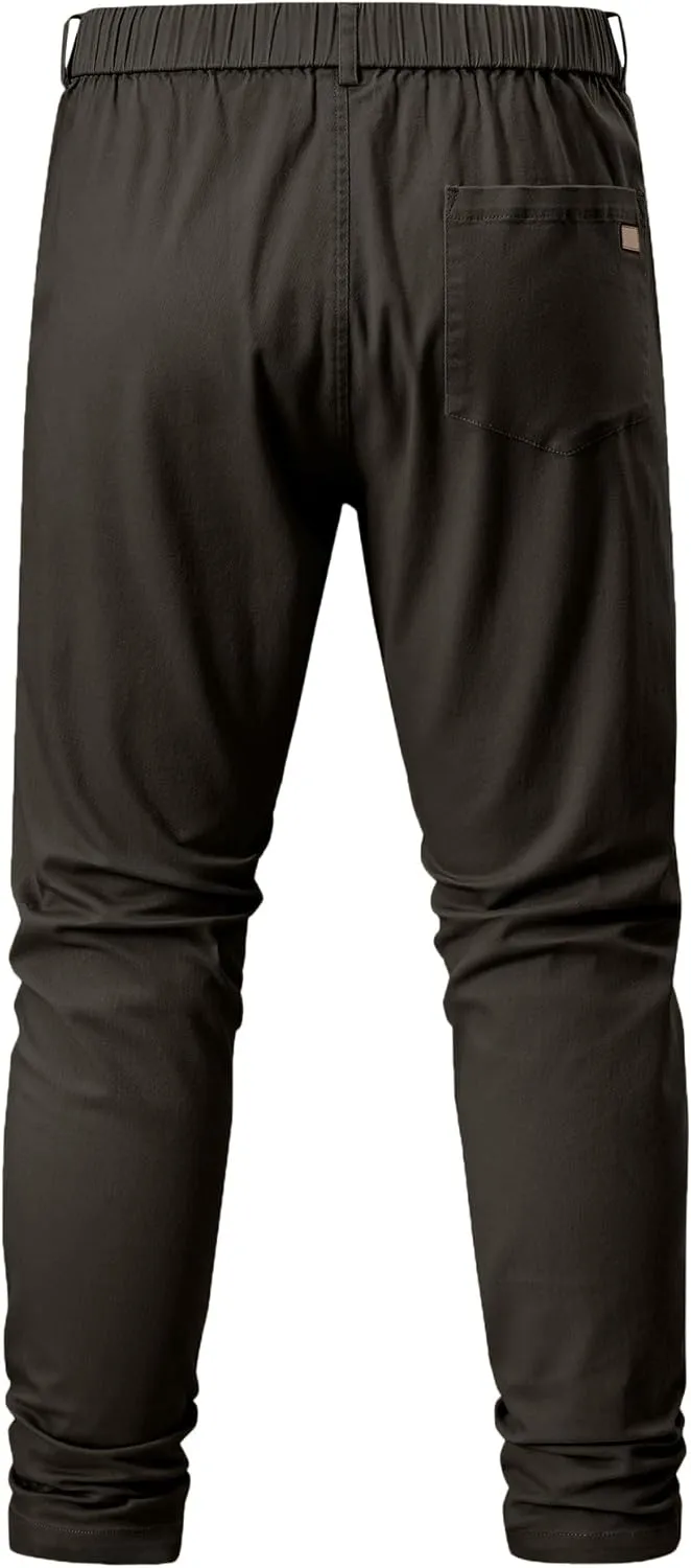 JMIERR Men's Chino Pants Casual Stretch Waist Tapered Trousers with Pockets