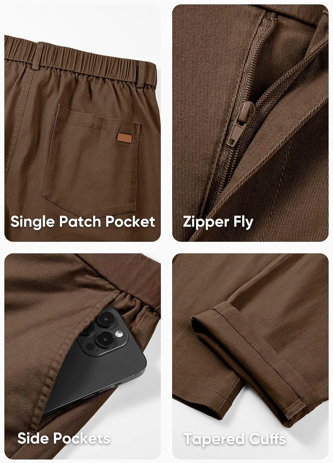 JMIERR Men's Chino Pants Casual Stretch Waist Tapered Trousers with Pockets