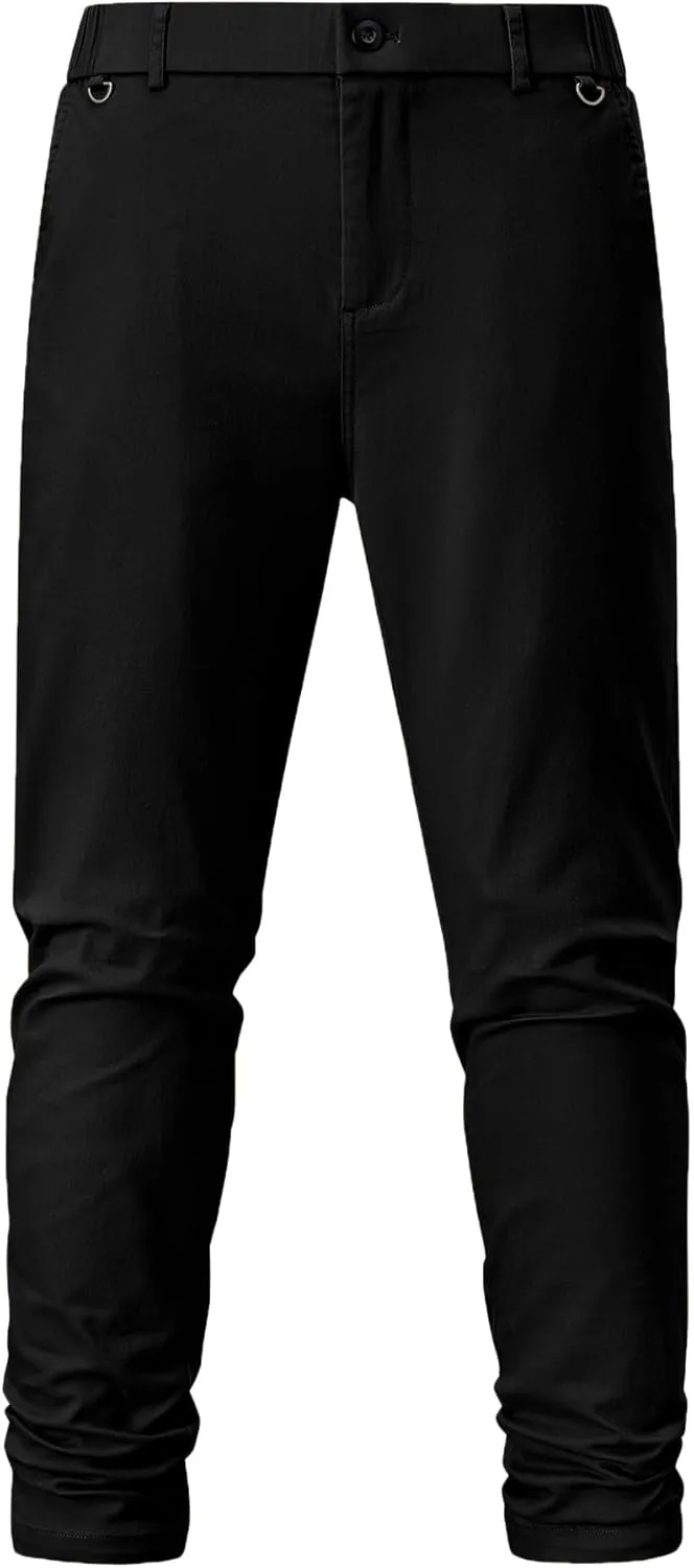JMIERR Men's Chino Pants Casual Stretch Waist Tapered Trousers with Pockets