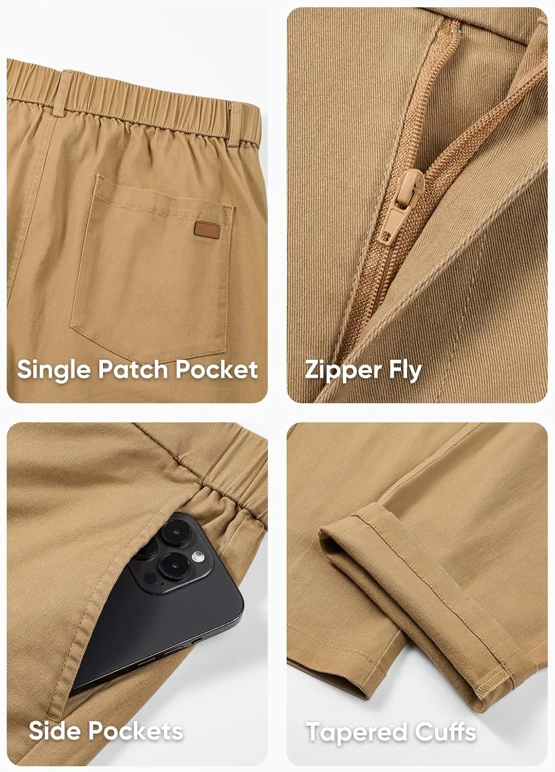 JMIERR Men's Chino Pants Casual Stretch Waist Tapered Trousers with Pockets
