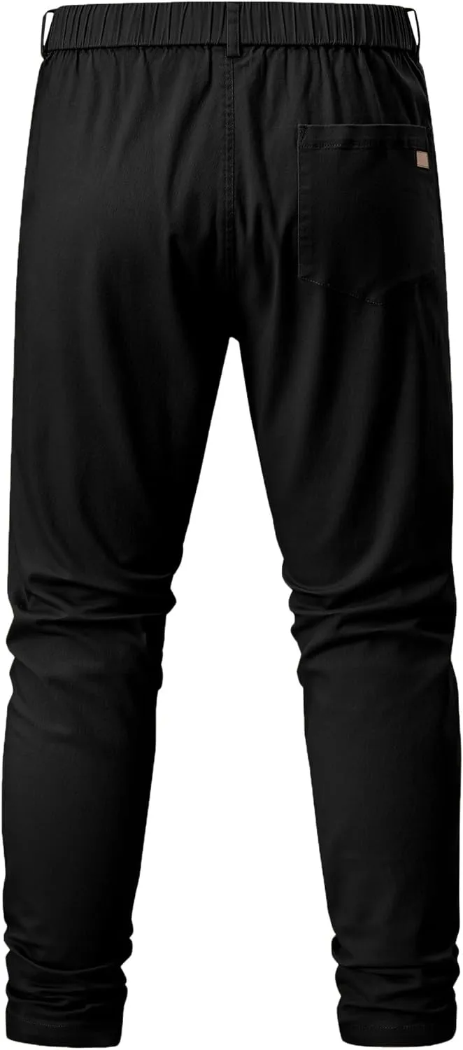 JMIERR Men's Chino Pants Casual Stretch Waist Tapered Trousers with Pockets