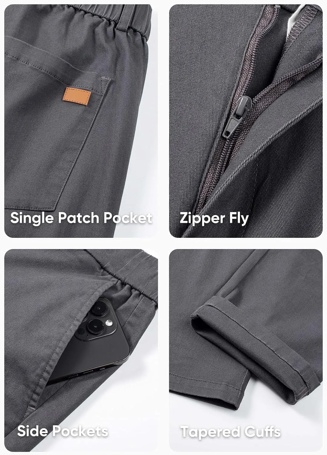 JMIERR Men's Chino Pants Casual Stretch Waist Tapered Trousers with Pockets