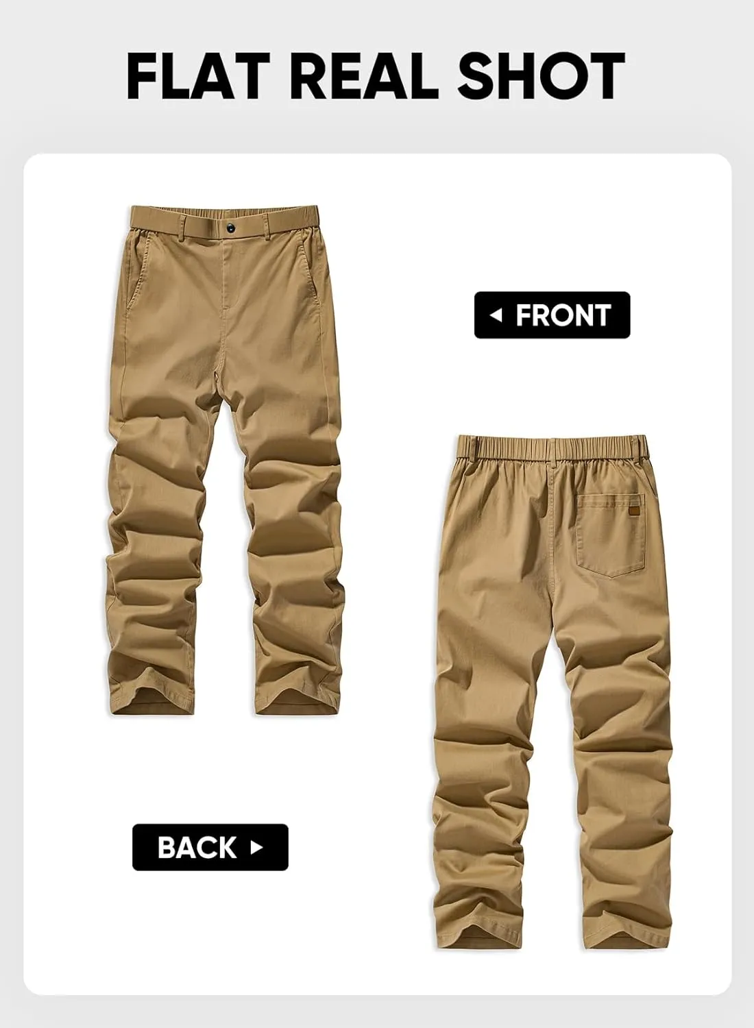 JMIERR Men's Chino Pants Casual Stretch Waist Tapered Trousers with Pockets