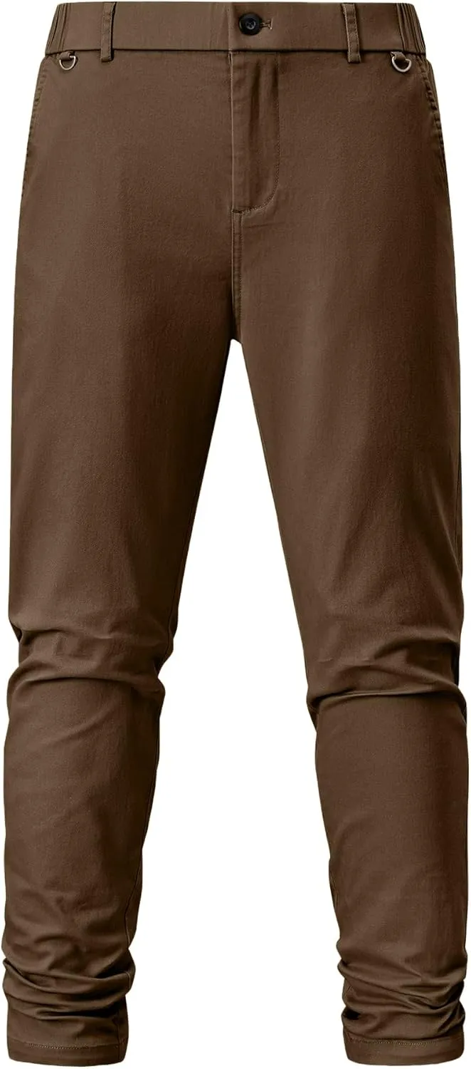 JMIERR Men's Chino Pants Casual Stretch Waist Tapered Trousers with Pockets
