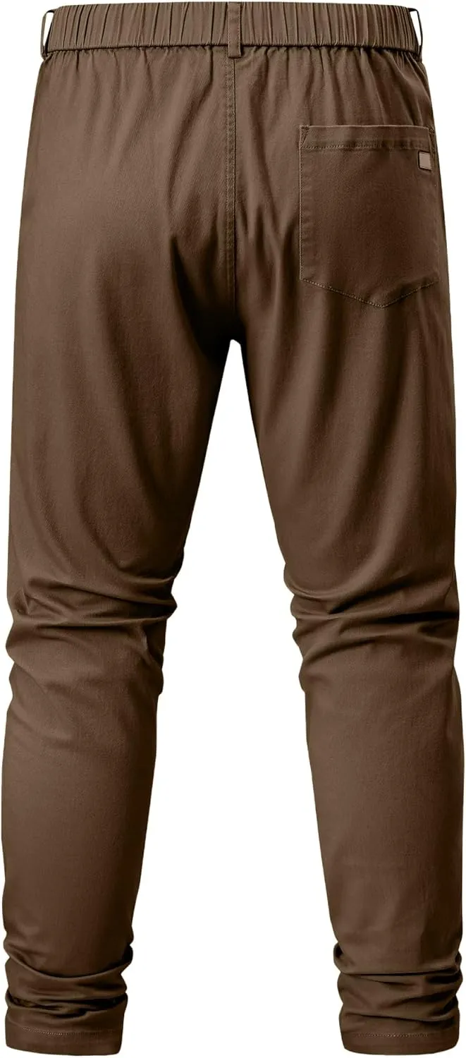 JMIERR Men's Chino Pants Casual Stretch Waist Tapered Trousers with Pockets