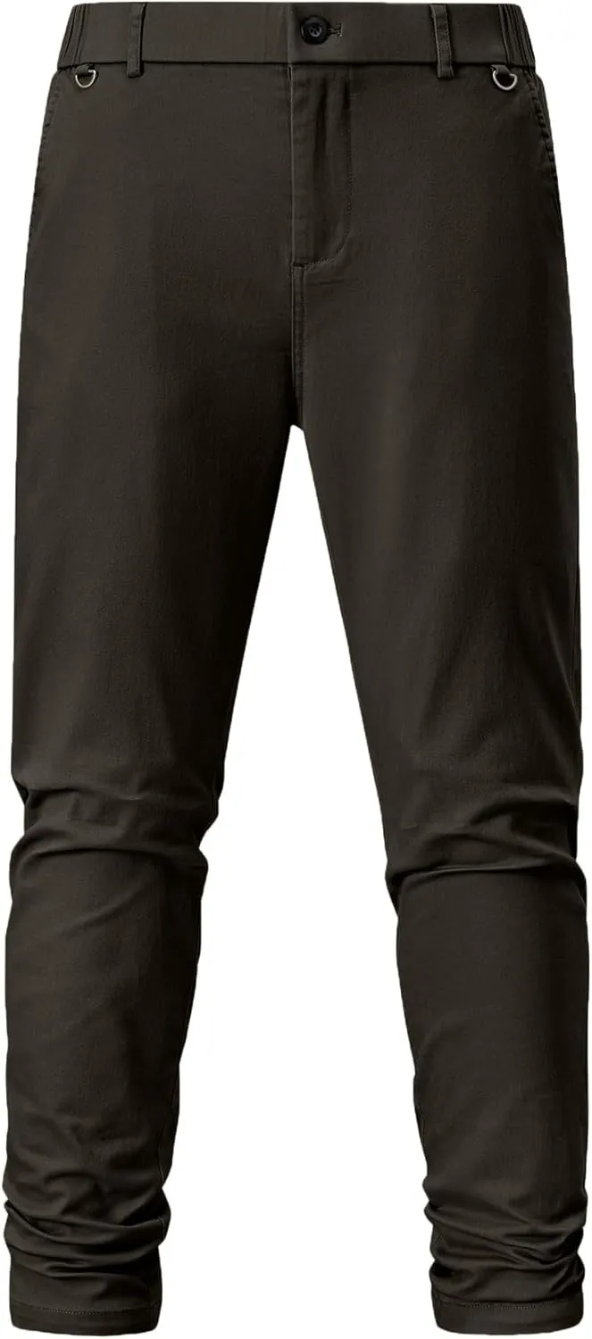 JMIERR Men's Chino Pants Casual Stretch Waist Tapered Trousers with Pockets