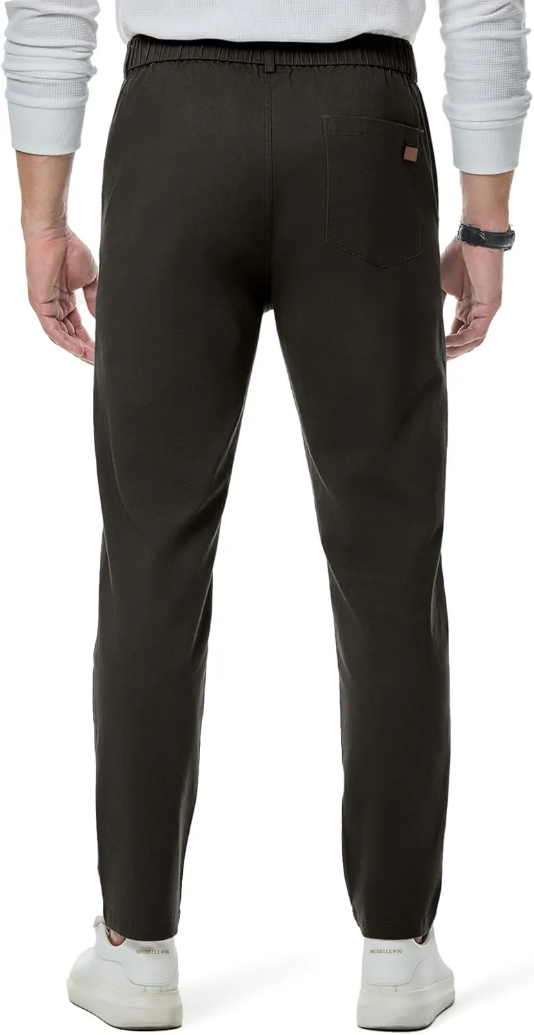 JMIERR Men's Chino Pants Casual Stretch Waist Tapered Trousers with Pockets