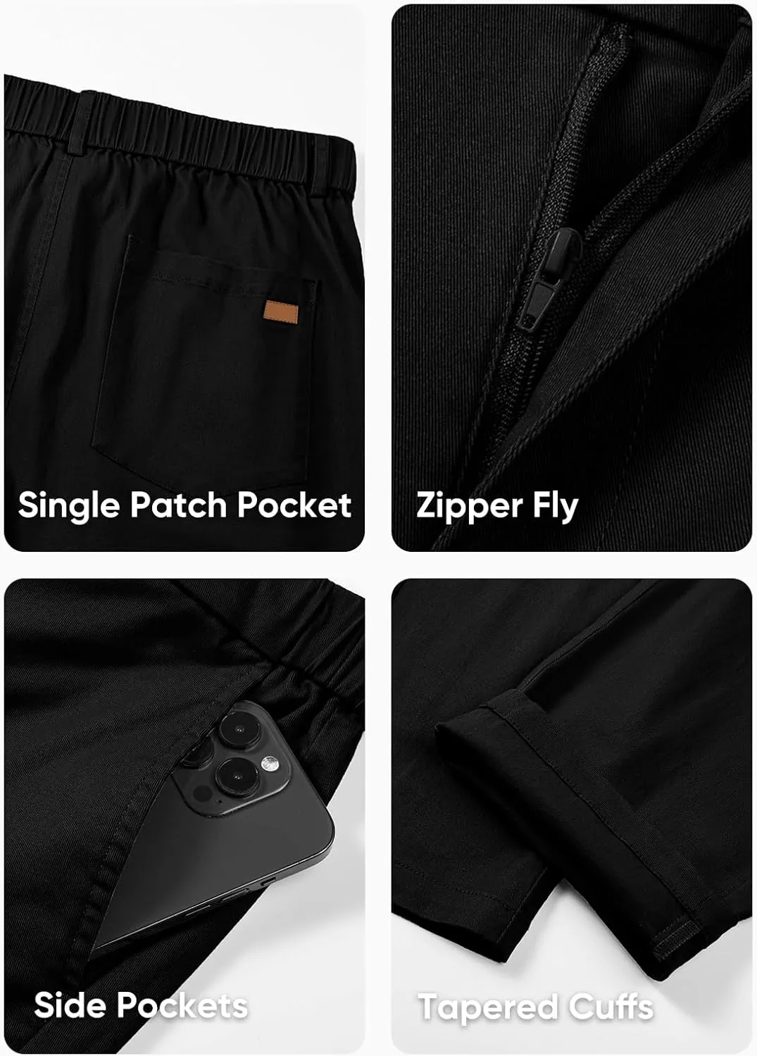 JMIERR Men's Chino Pants Casual Stretch Waist Tapered Trousers with Pockets
