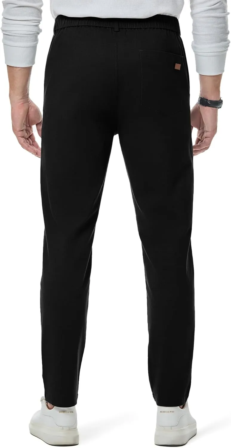 JMIERR Men's Chino Pants Casual Stretch Waist Tapered Trousers with Pockets