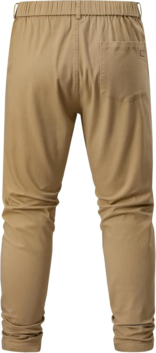 JMIERR Men's Chino Pants Casual Stretch Waist Tapered Trousers with Pockets