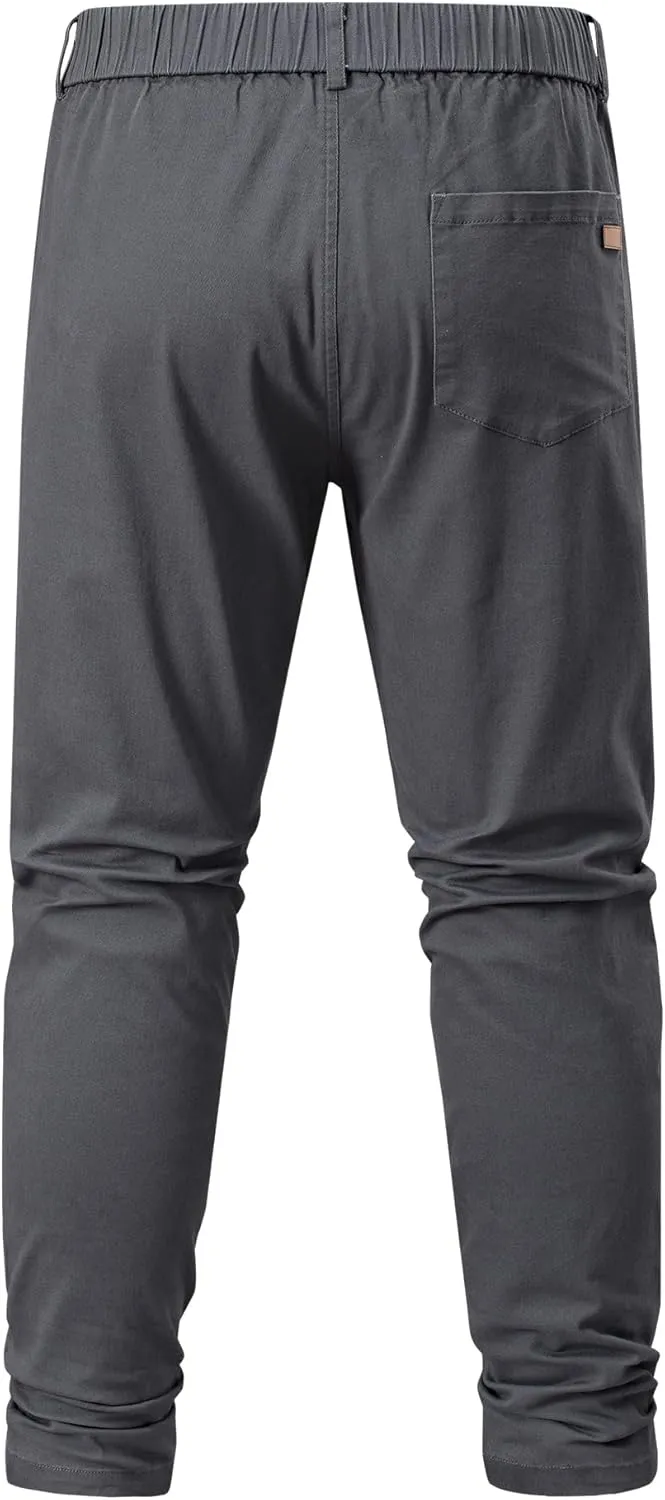 JMIERR Men's Chino Pants Casual Stretch Waist Tapered Trousers with Pockets