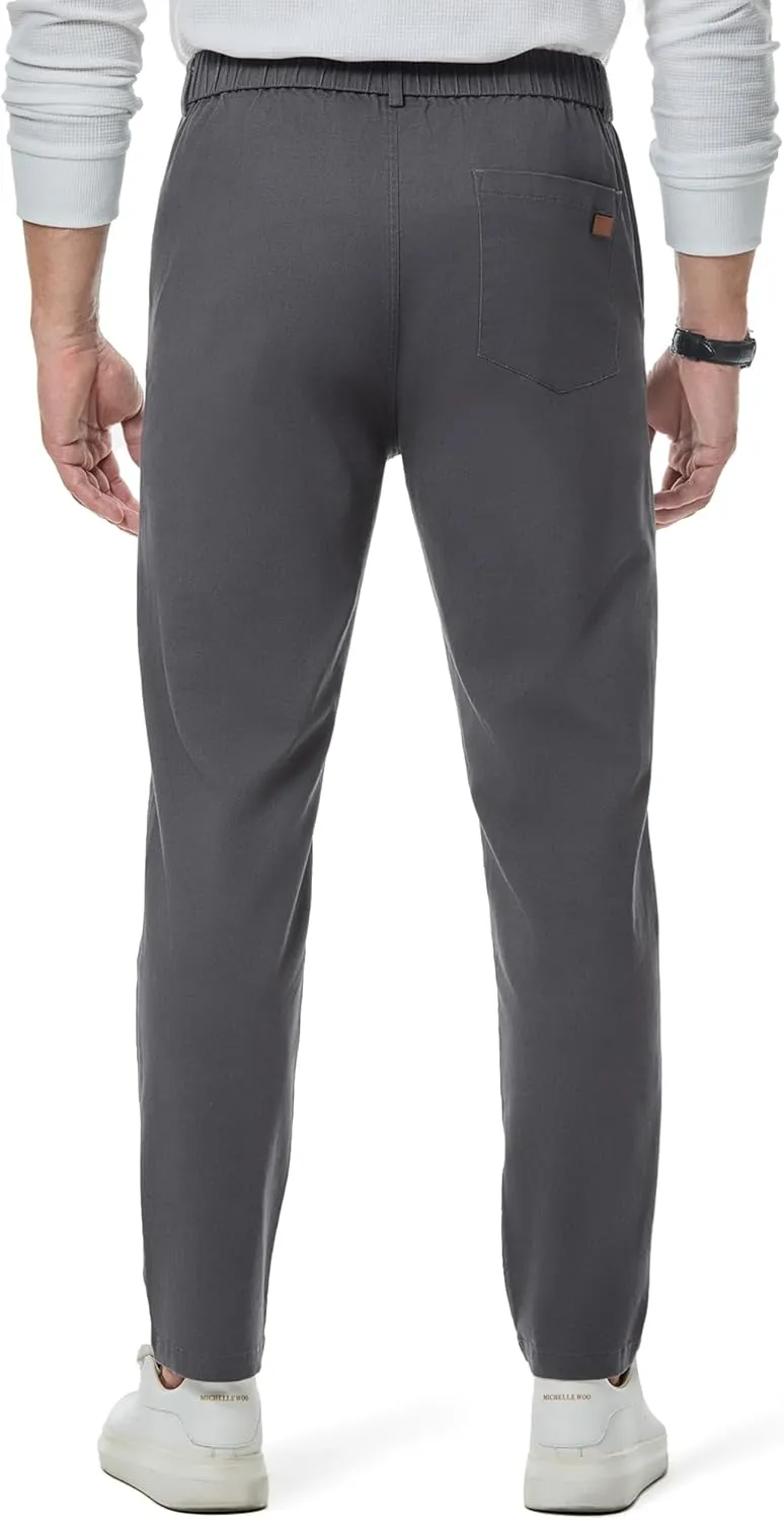 JMIERR Men's Chino Pants Casual Stretch Waist Tapered Trousers with Pockets