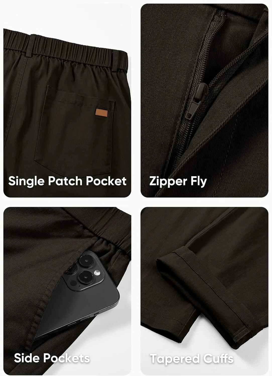 JMIERR Men's Chino Pants Casual Stretch Waist Tapered Trousers with Pockets