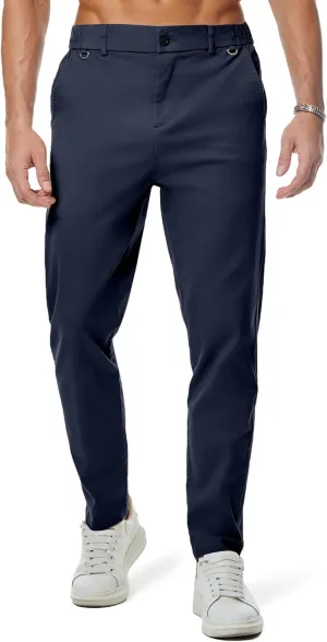 JMIERR Men's Stretch Chino Pants Casual Stretch Waist Slim Fit Tapered Cotton Twill Trousers Dress Pants with Pockets, M, Navy Blue