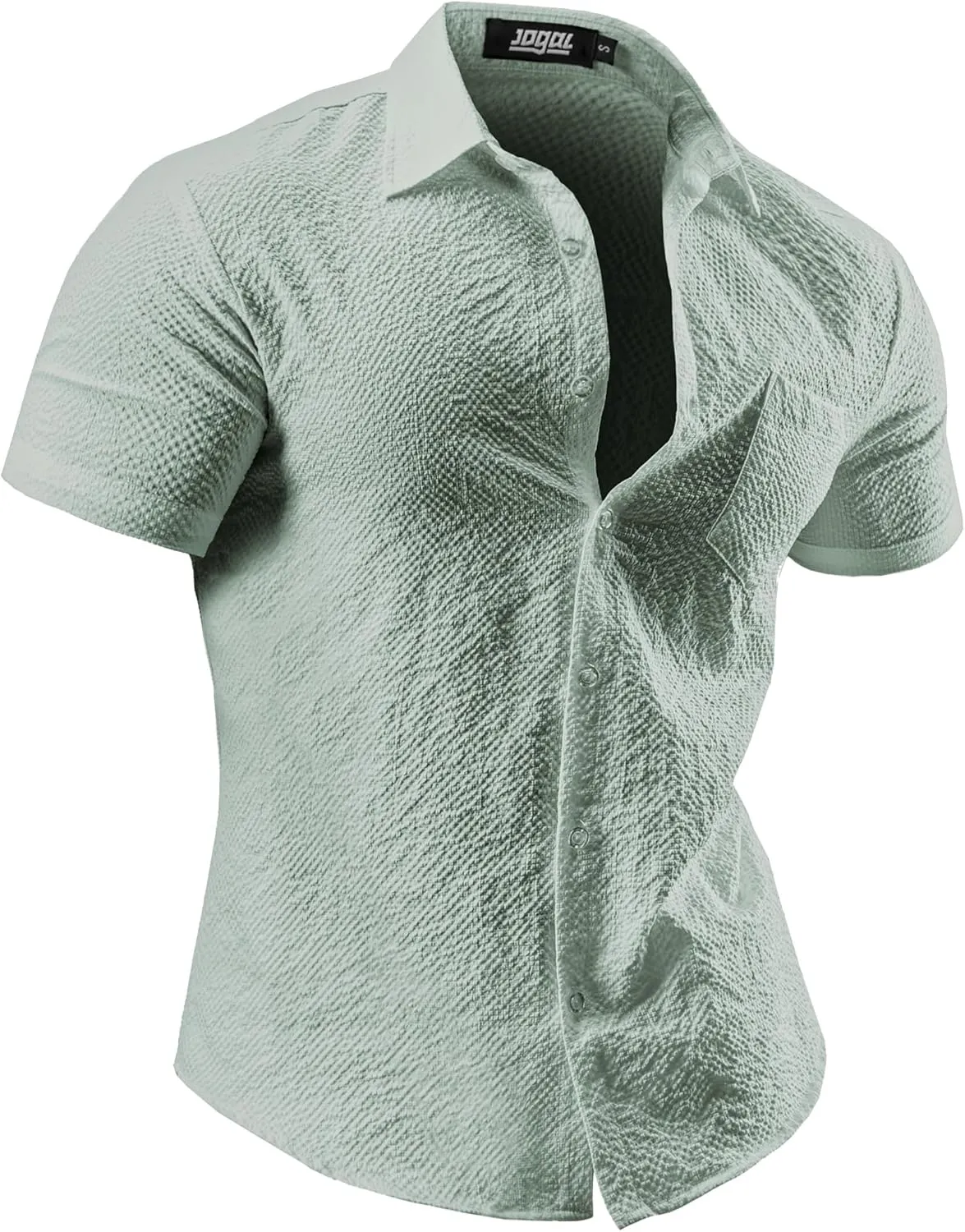 JOGAL Men's Button Down Shirts Short Sleeve Casual Shirts Textured Summer Beach Wedding Shirts