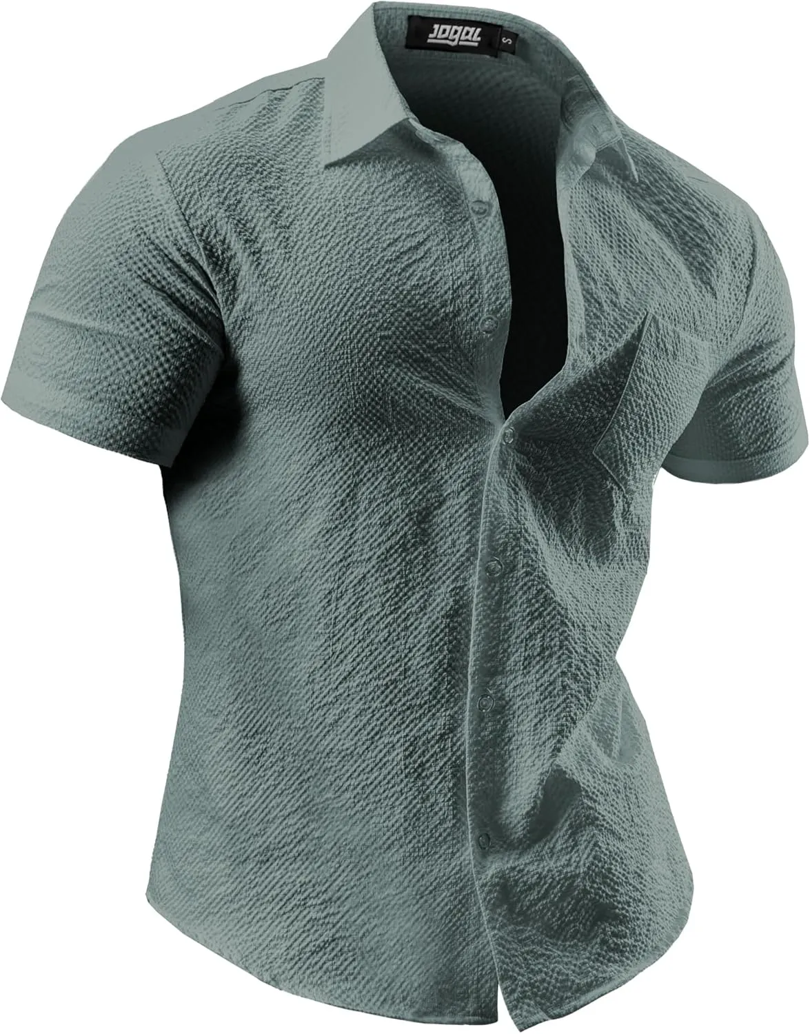 JOGAL Men's Button Down Shirts Short Sleeve Casual Shirts Textured Summer Beach Wedding Shirts