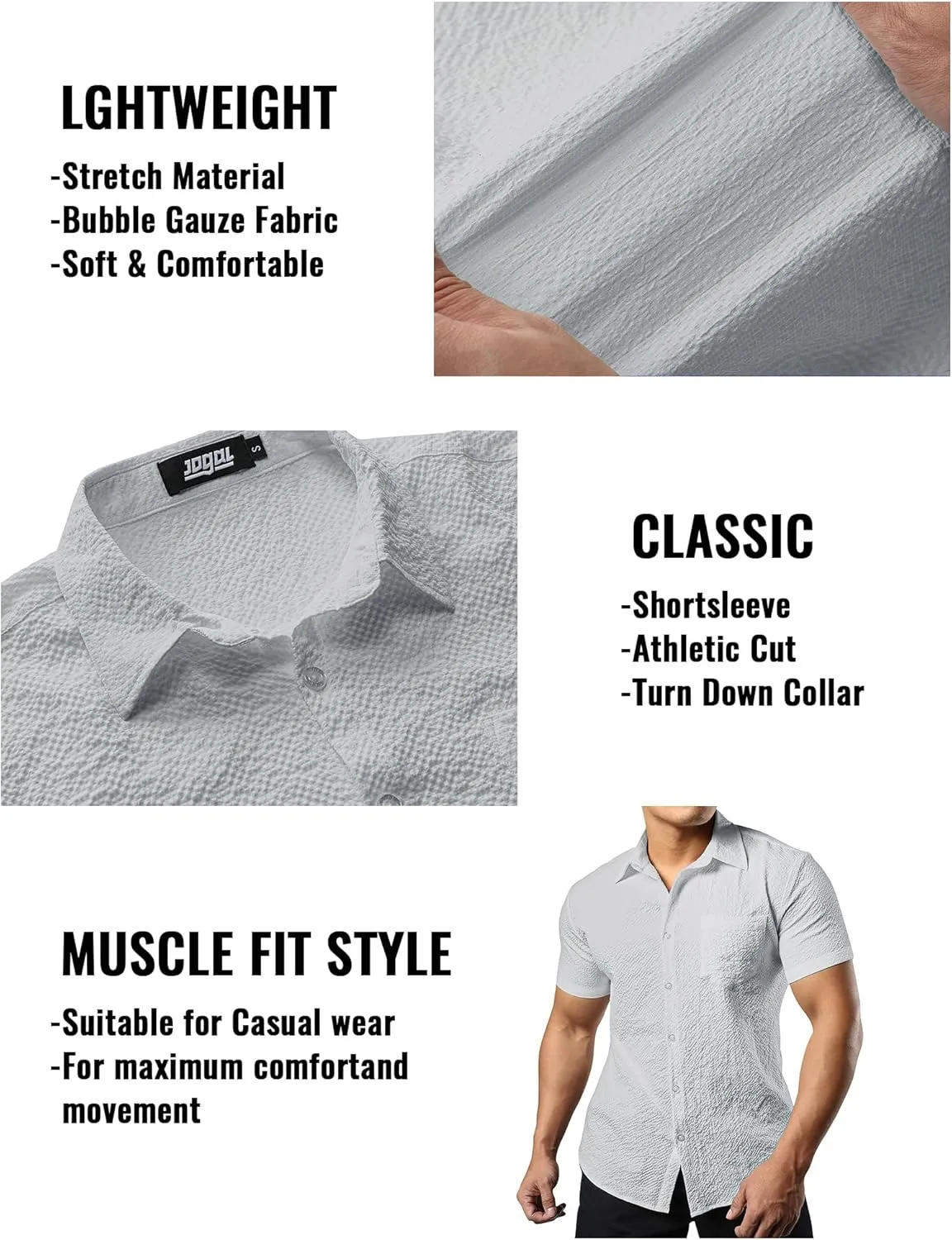 JOGAL Men's Button Down Shirts Short Sleeve Casual Shirts Textured Summer Beach Wedding Shirts