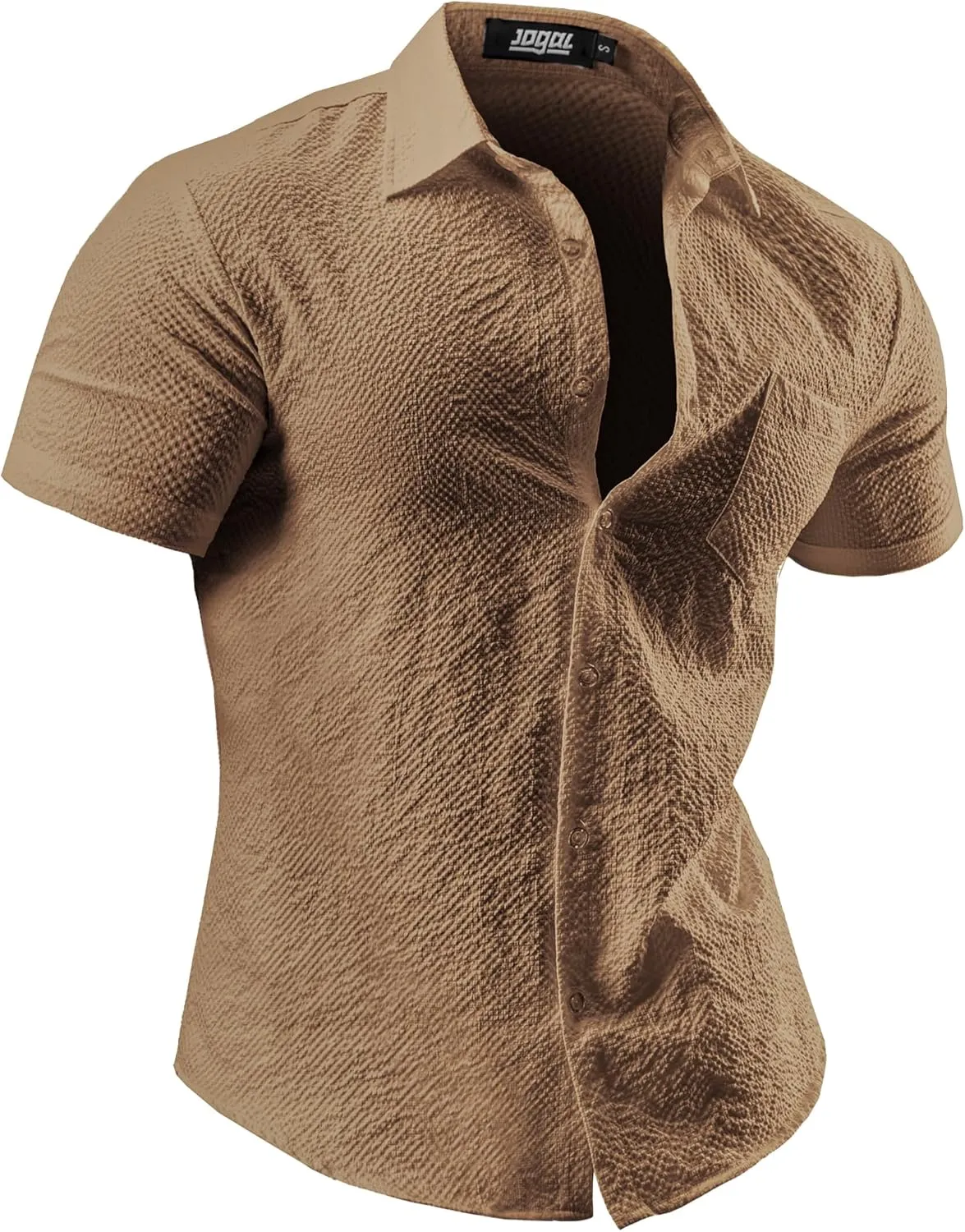 JOGAL Men's Button Down Shirts Short Sleeve Casual Shirts Textured Summer Beach Wedding Shirts