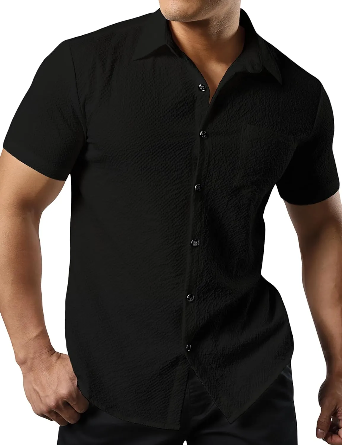 JOGAL Men's Button Down Shirts Short Sleeve Casual Shirts Textured Summer Beach Wedding Shirts