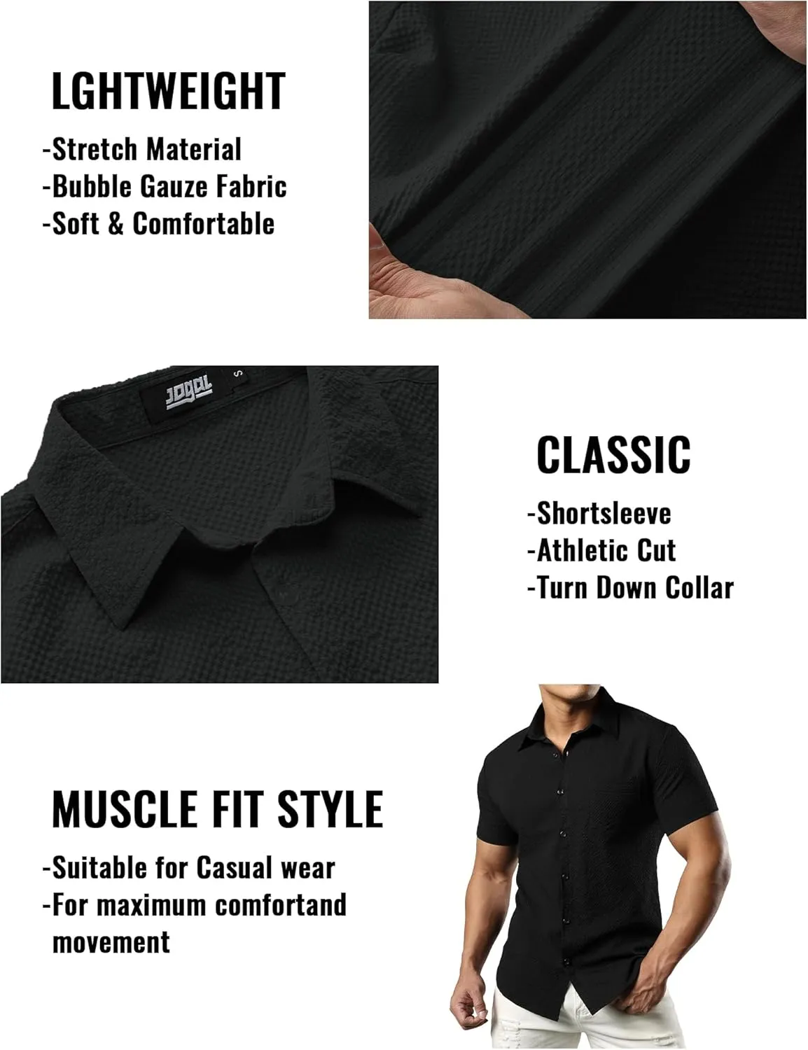 JOGAL Men's Button Down Shirts Short Sleeve Casual Shirts Textured Summer Beach Wedding Shirts