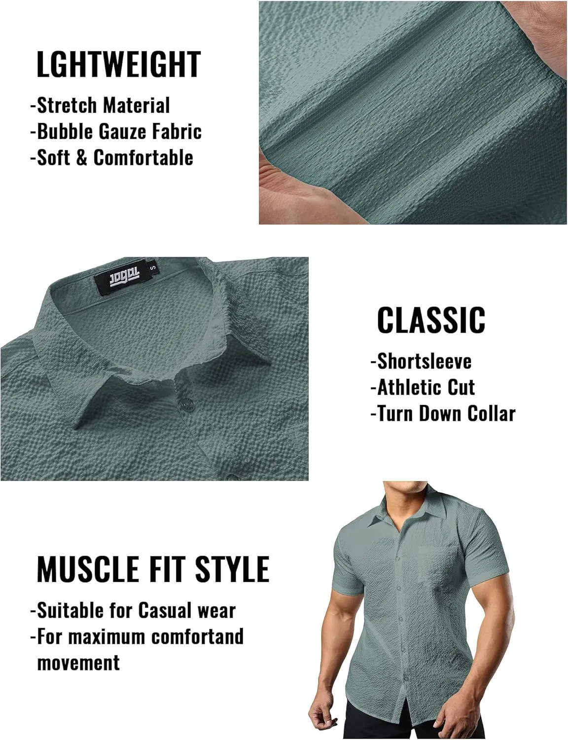 JOGAL Men's Button Down Shirts Short Sleeve Casual Shirts Textured Summer Beach Wedding Shirts
