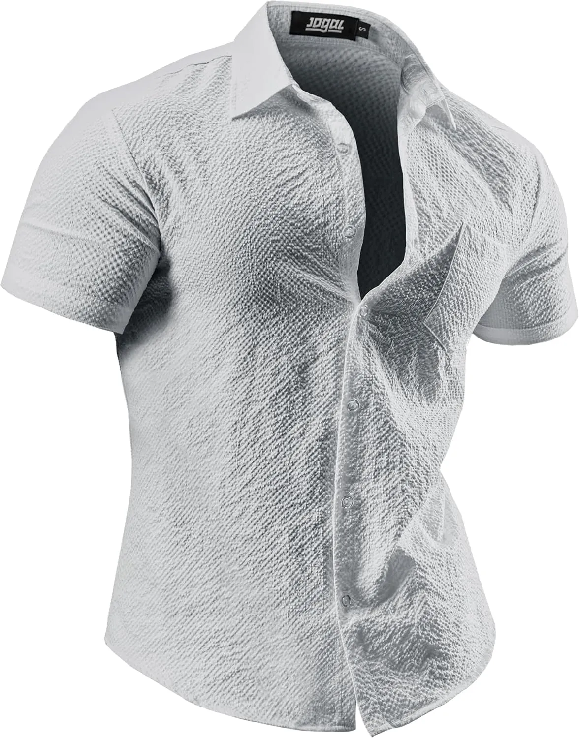 JOGAL Men's Button Down Shirts Short Sleeve Casual Shirts Textured Summer Beach Wedding Shirts