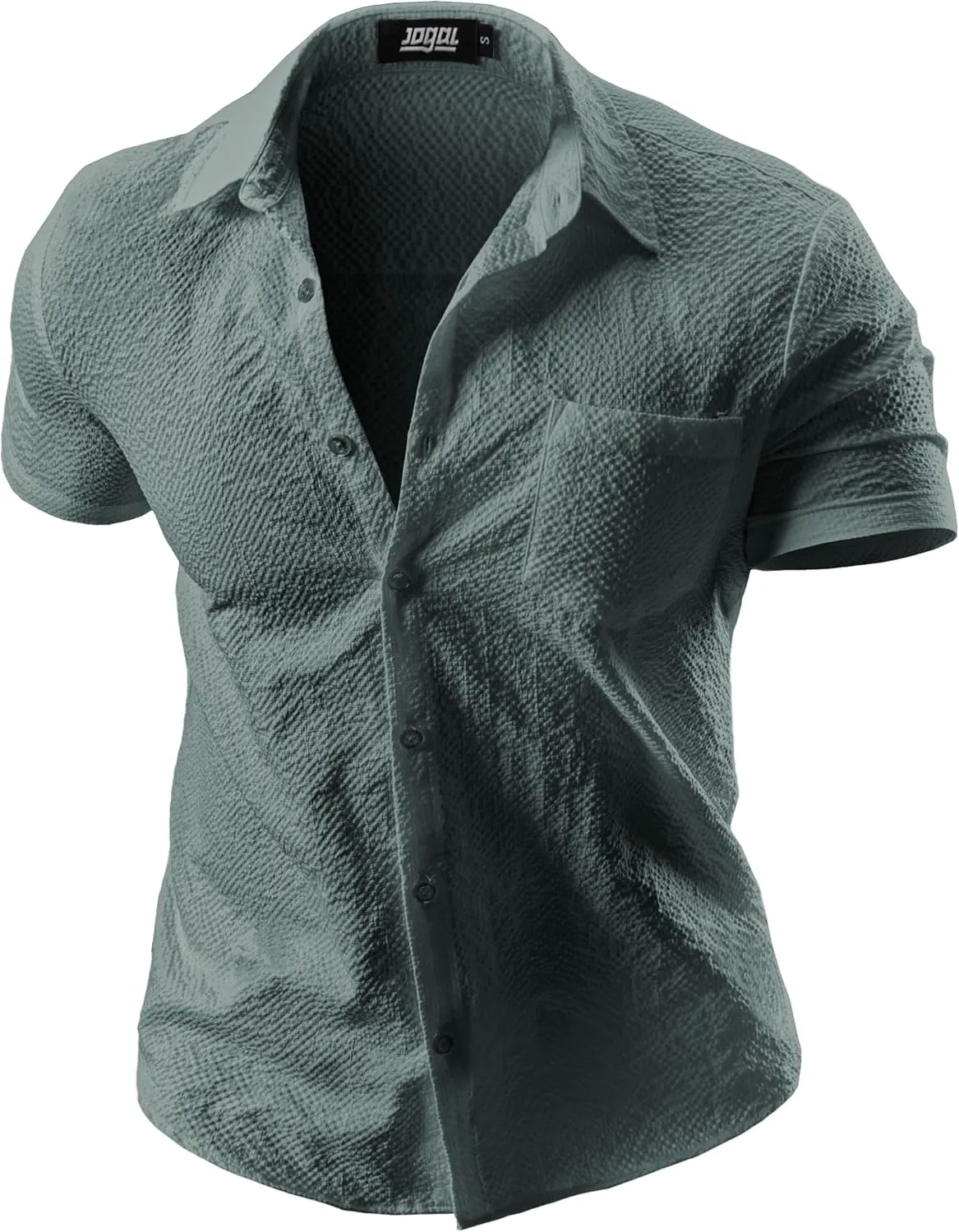 JOGAL Men's Button Down Shirts Short Sleeve Casual Shirts Textured Summer Beach Wedding Shirts