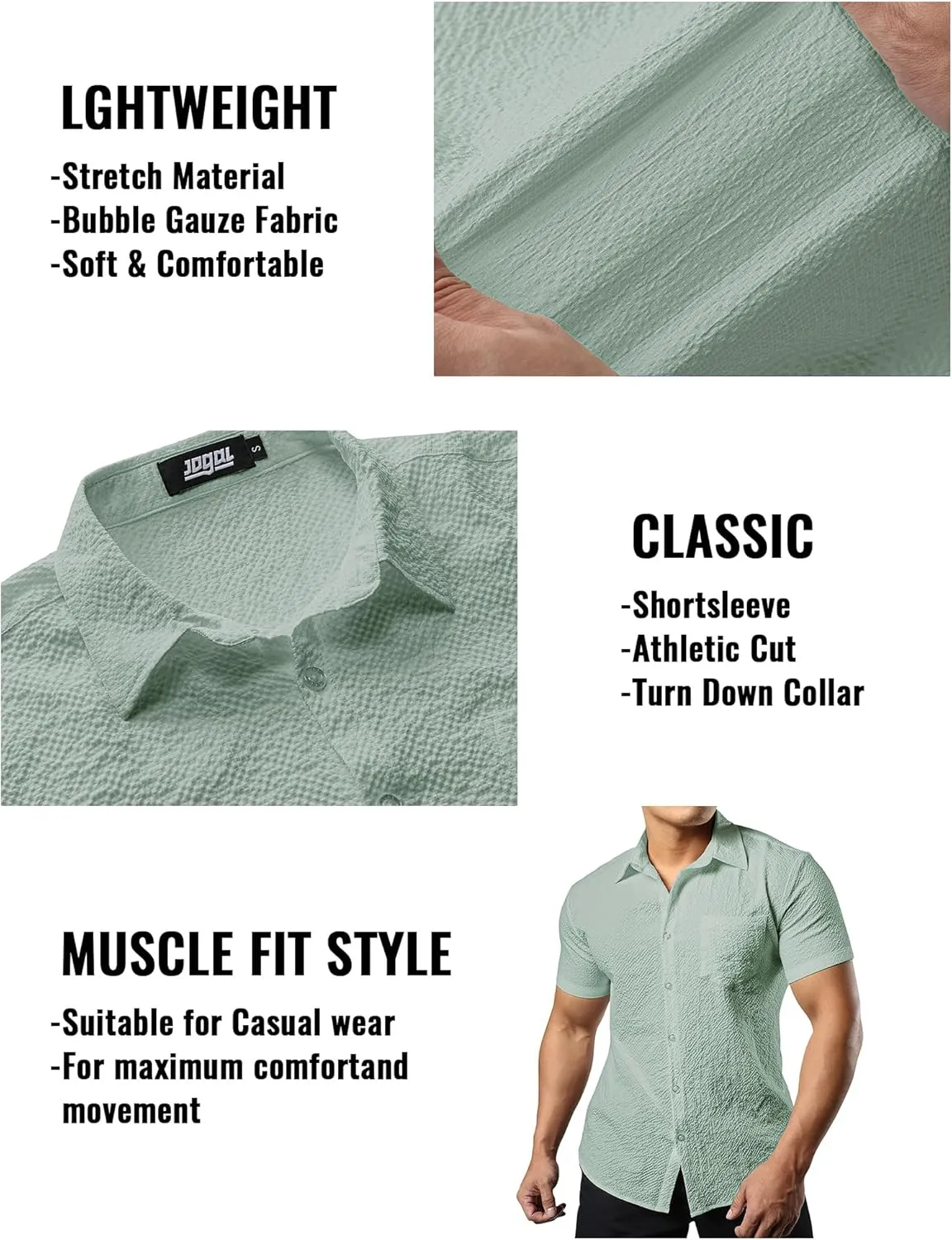 JOGAL Men's Button Down Shirts Short Sleeve Casual Shirts Textured Summer Beach Wedding Shirts