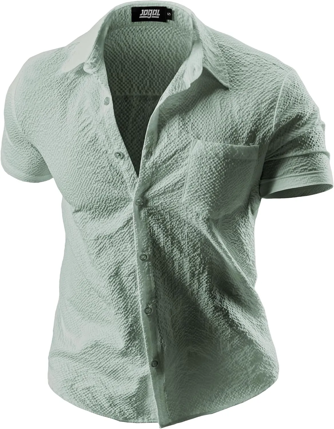 JOGAL Men's Button Down Shirts Short Sleeve Casual Shirts Textured Summer Beach Wedding Shirts