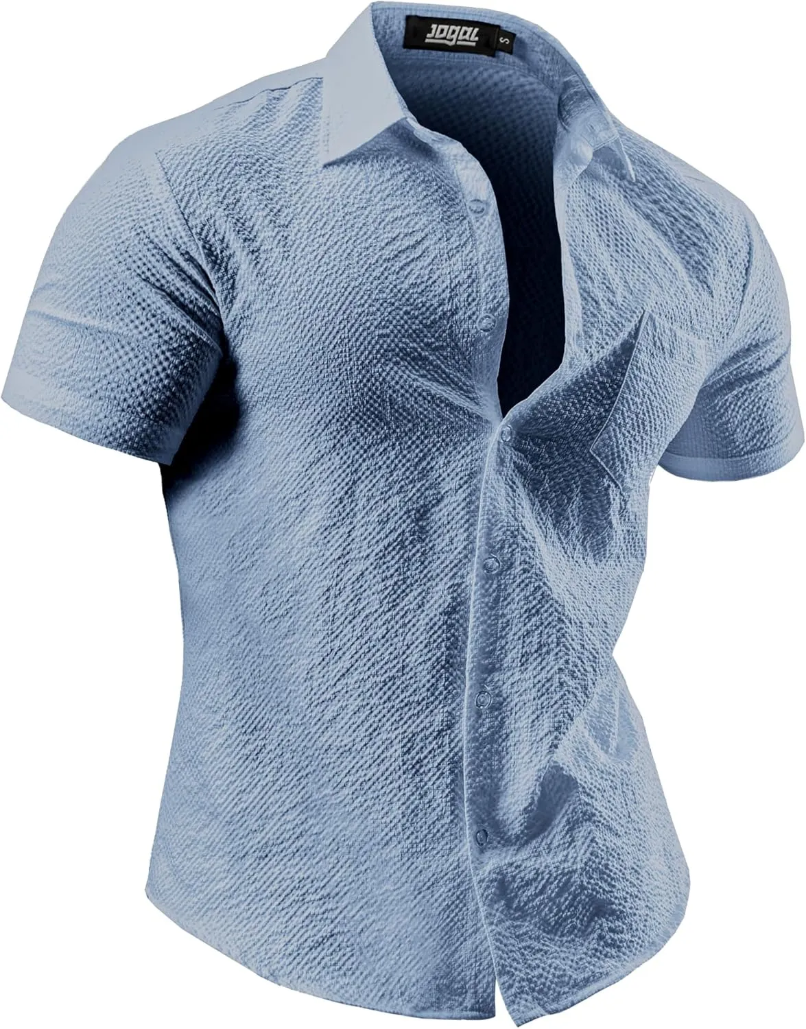 JOGAL Men's Button Down Shirts Short Sleeve Casual Shirts Textured Summer Beach Wedding Shirts