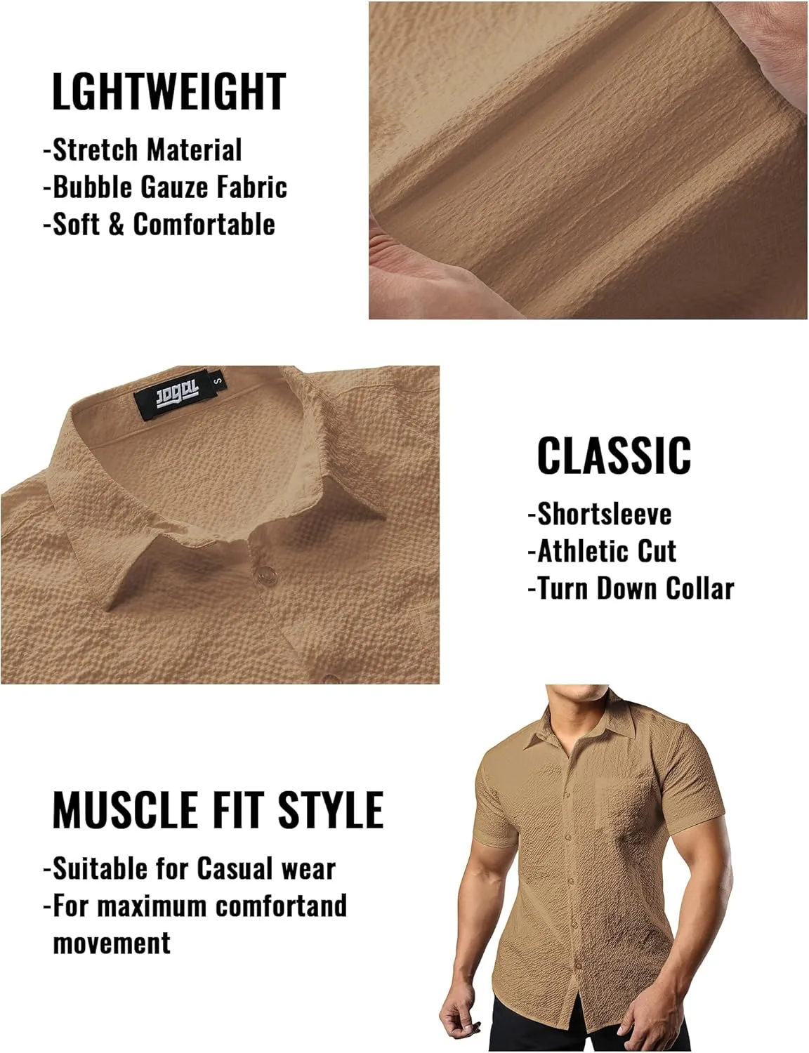 JOGAL Men's Button Down Shirts Short Sleeve Casual Shirts Textured Summer Beach Wedding Shirts