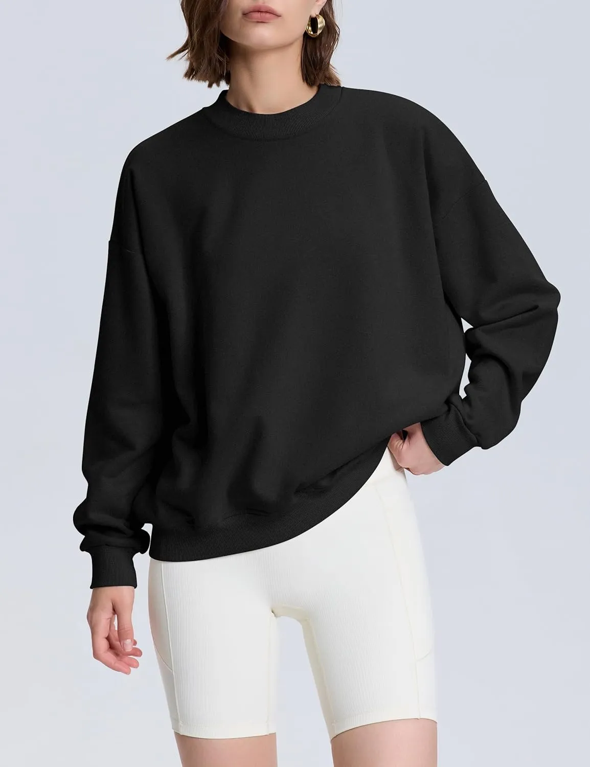 kayamiya Women's Oversized Crew Neck Sweatshirts Lightweight Casual Long Sleeve Fleece Pullover