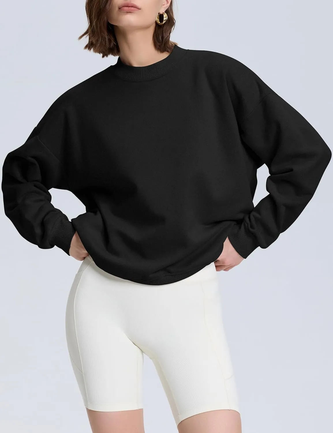 kayamiya Women's Oversized Crew Neck Sweatshirts Lightweight Casual Long Sleeve Fleece Pullover