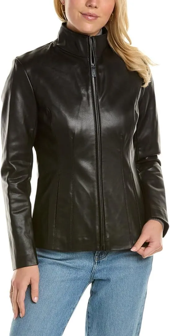 Kenneth Cole Women's Exposed Zip Faux Leather Coat