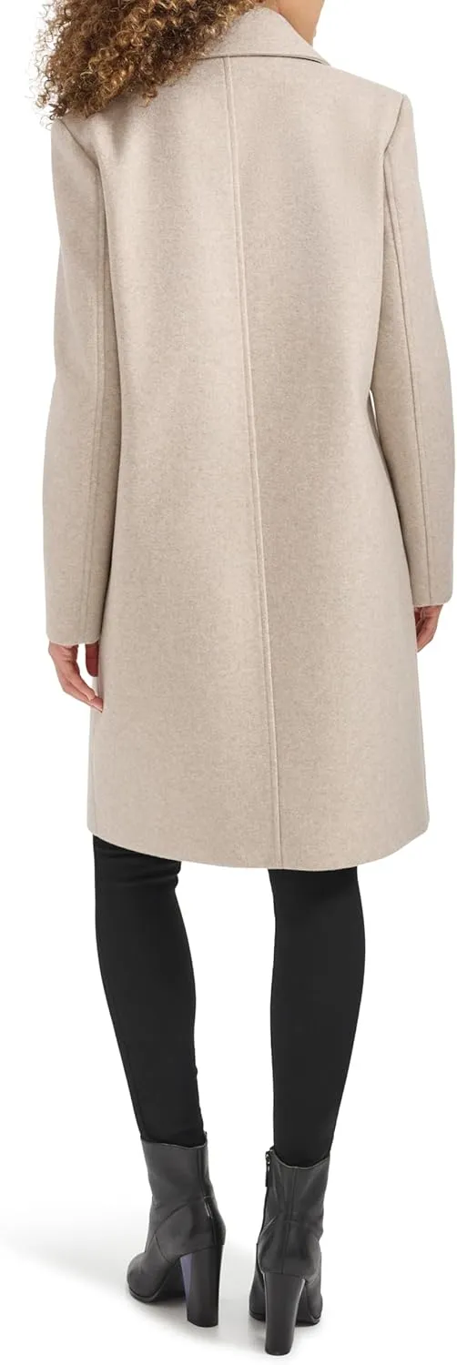 Kenneth Cole Women's Notch Collar Fly Front Single Breasted Topcoat