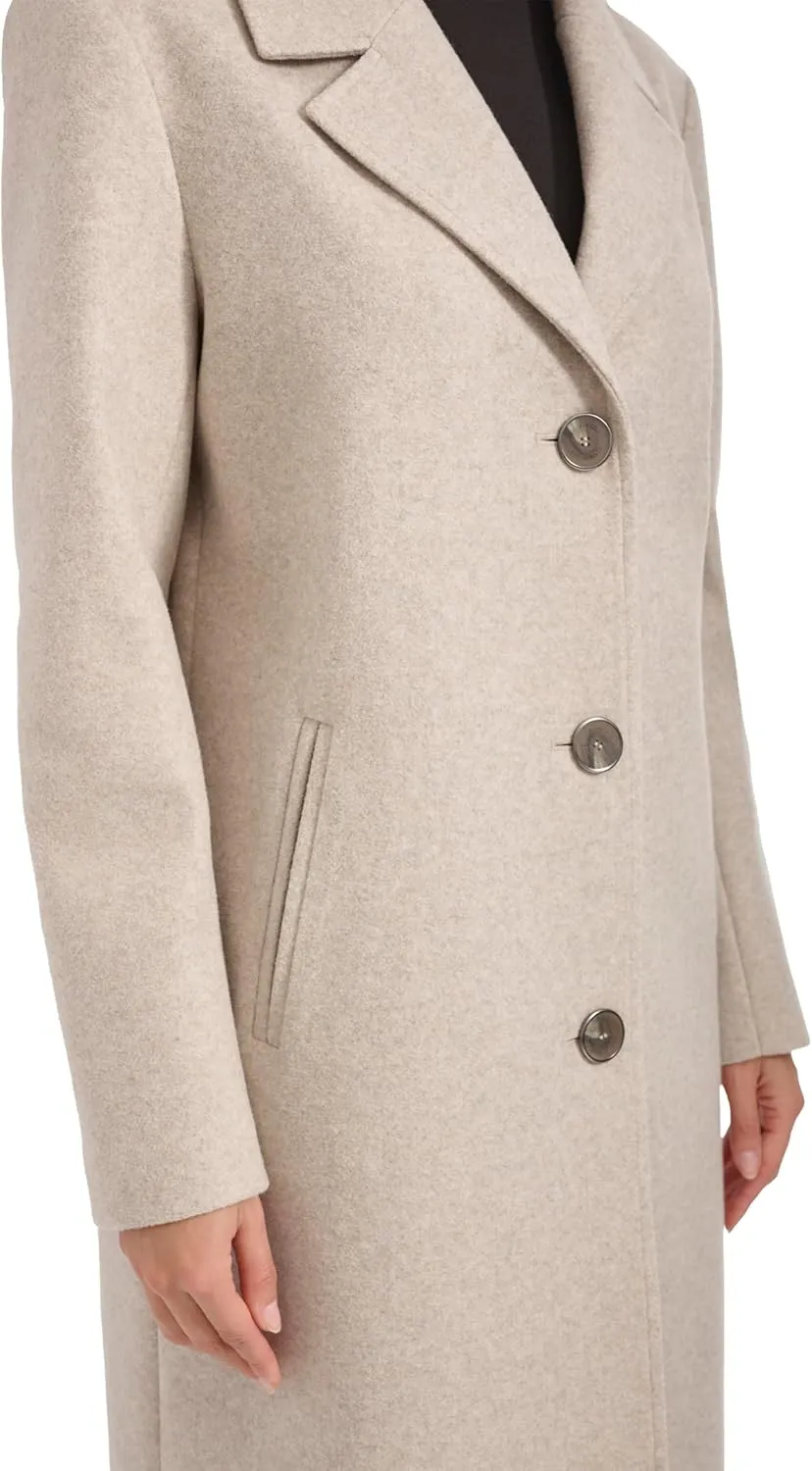 Kenneth Cole Women's Notch Collar Fly Front Single Breasted Topcoat
