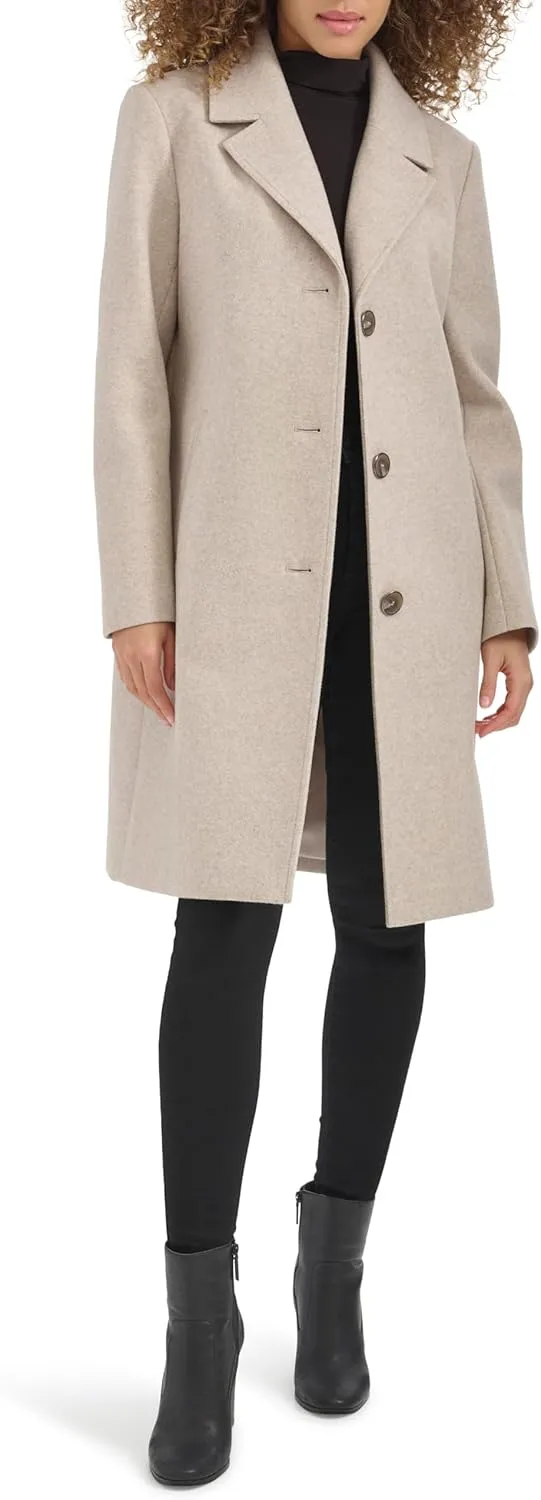 Kenneth Cole Women's Notch Collar Fly Front Single Breasted Topcoat