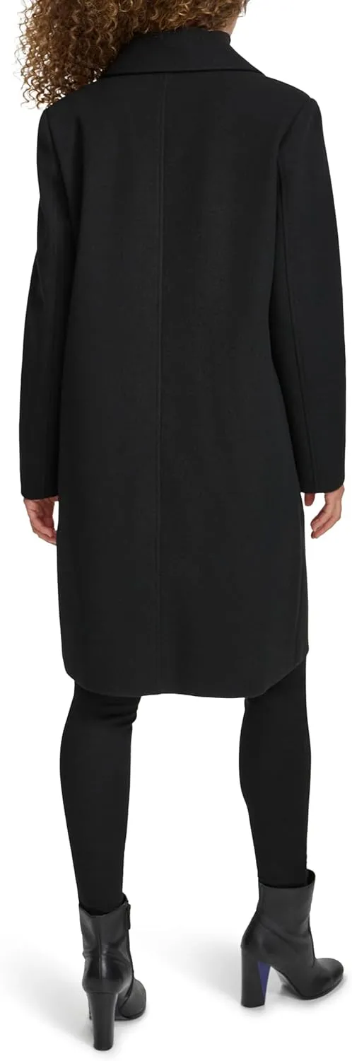 Kenneth Cole Women's Notch Collar Fly Front Single Breasted Topcoat