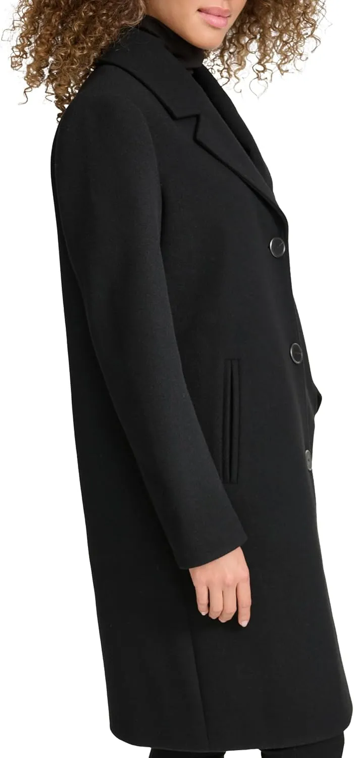 Kenneth Cole Women's Notch Collar Fly Front Single Breasted Topcoat