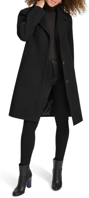 Kenneth Cole Women's Notch Collar Fly Front Single Breasted Topcoat