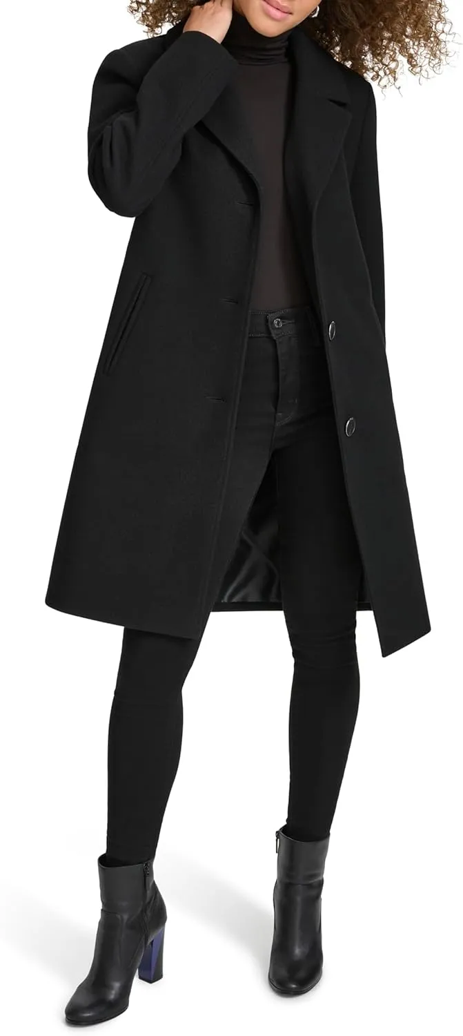 Kenneth Cole Women's Notch Collar Fly Front Single Breasted Topcoat