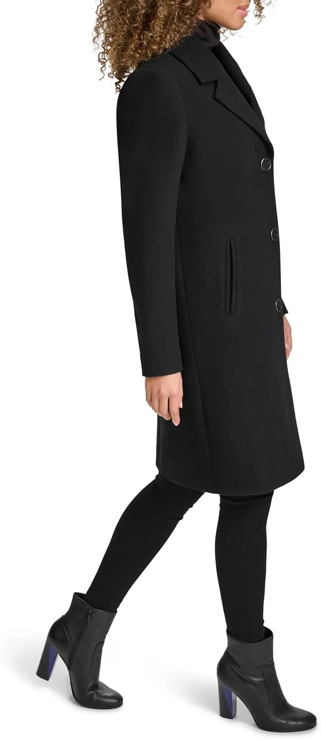 Kenneth Cole Women's Notch Collar Fly Front Single Breasted Topcoat