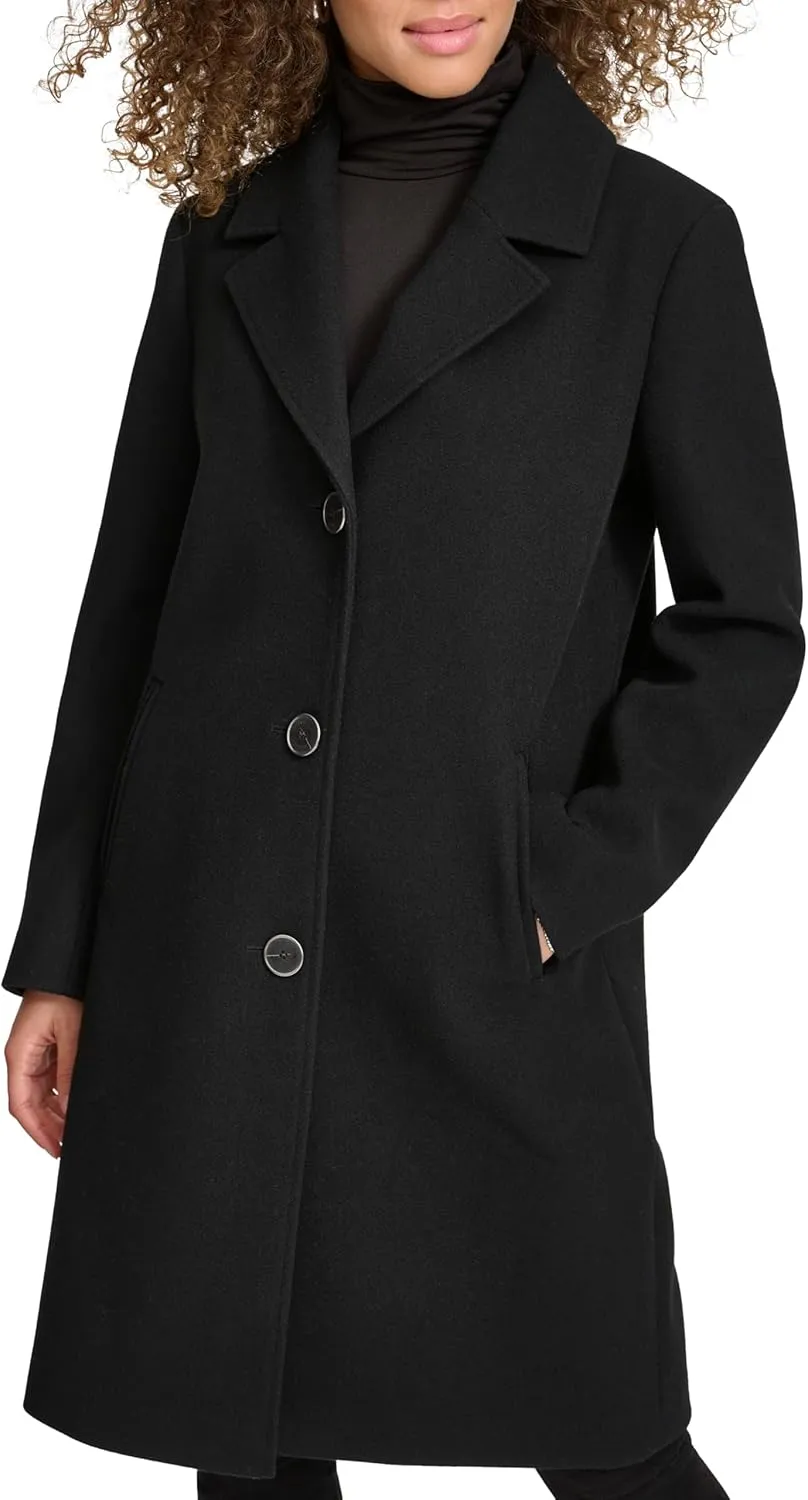 Kenneth Cole Women's Notch Collar Fly Front Single Breasted Topcoat