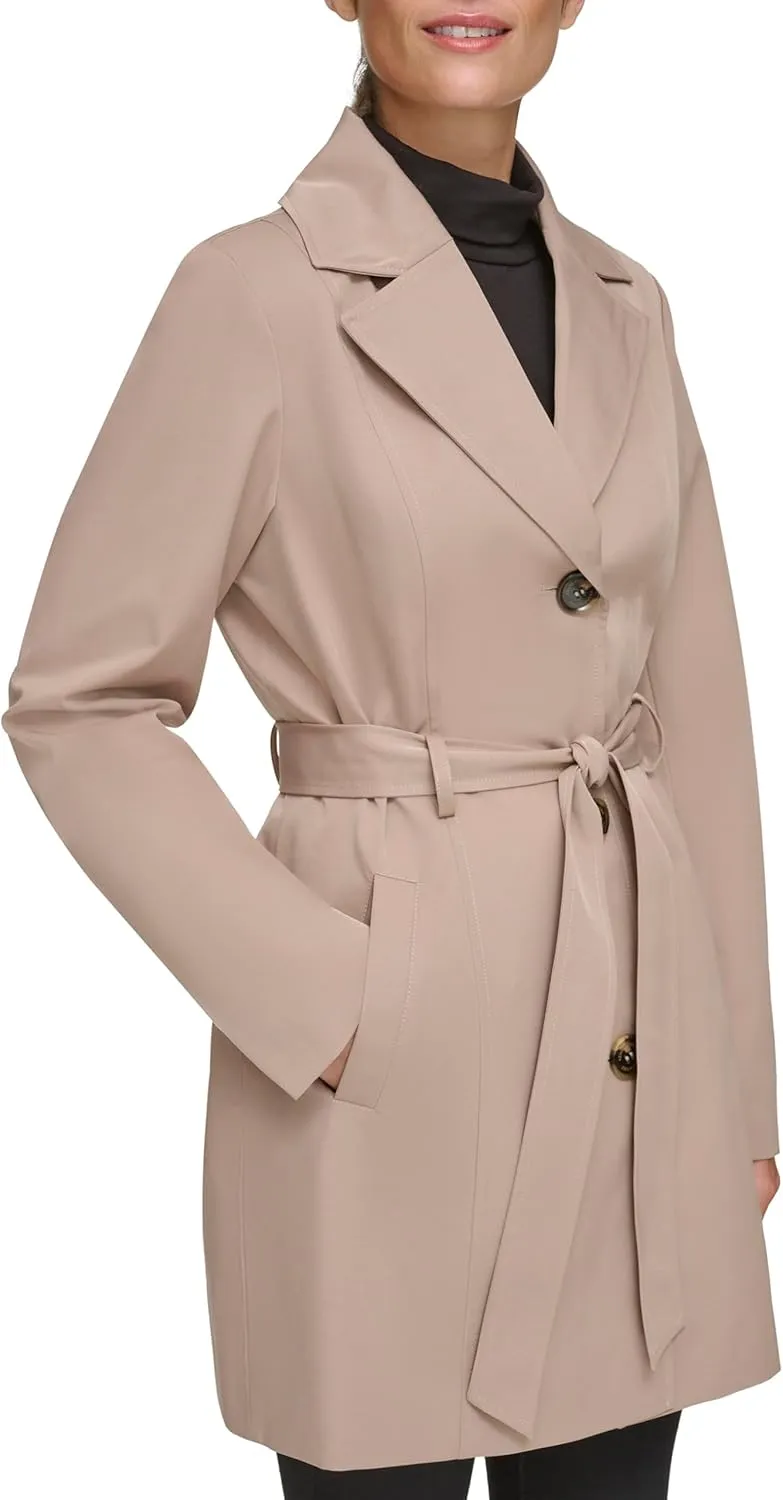 Kenneth Cole Women's Trench Coat with Waist Tie Belt and Notch Collar