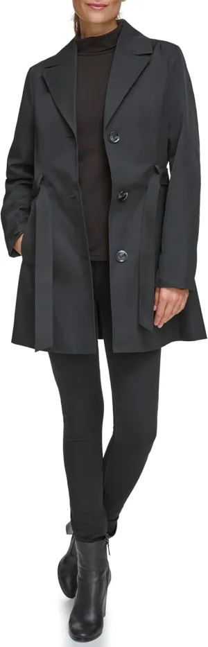 Kenneth Cole Women's Trench Coat with Waist Tie Belt and Notch Collar