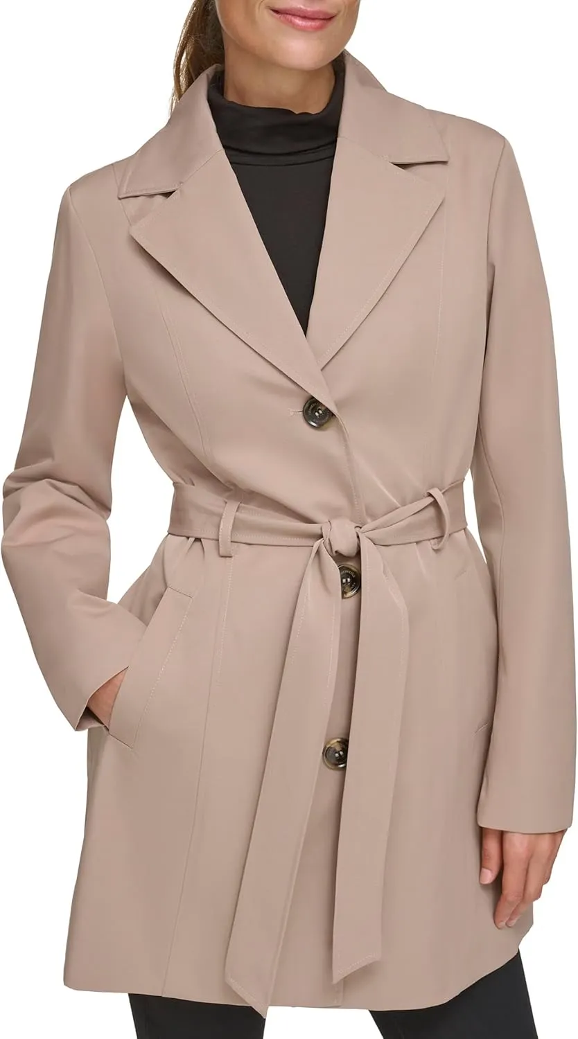 Kenneth Cole Women's Trench Coat with Waist Tie Belt and Notch Collar
