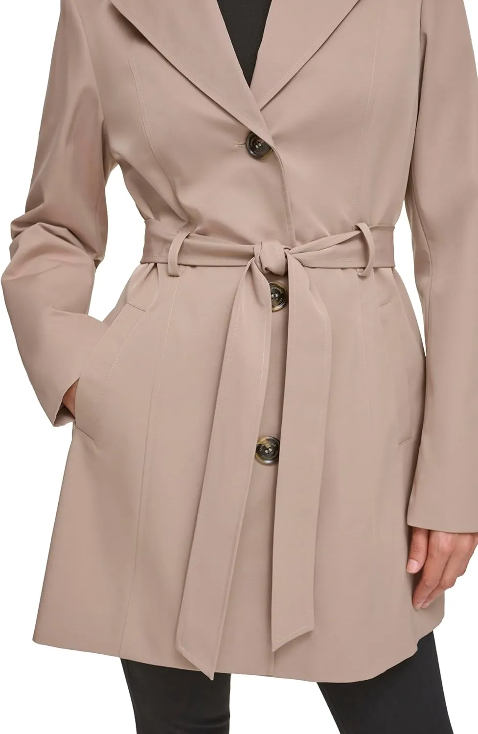 Kenneth Cole Women's Trench Coat with Waist Tie Belt and Notch Collar