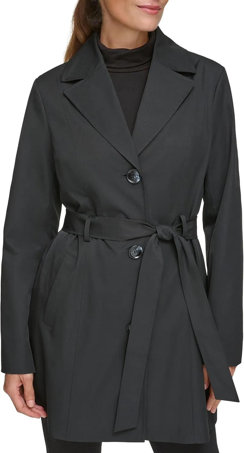 Kenneth Cole Women's Trench Coat with Waist Tie Belt and Notch Collar